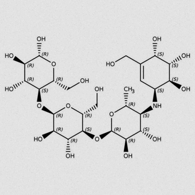 Illustration d’un comprimé d’Acarbose et boîte générique