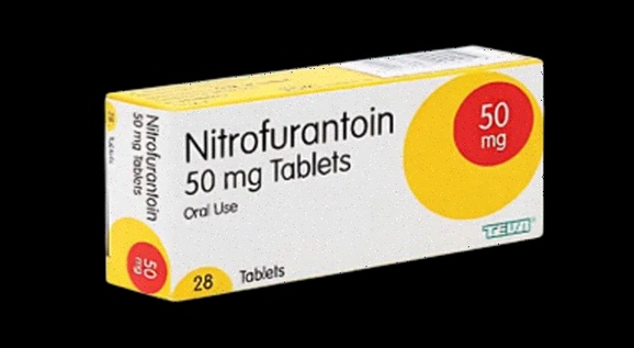Nitrofurantoin – schéma moléculaire et boîte de gélules