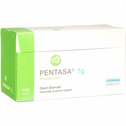 Acheter Pentasa - Illustration du tube digestif et gélules de Pentasa